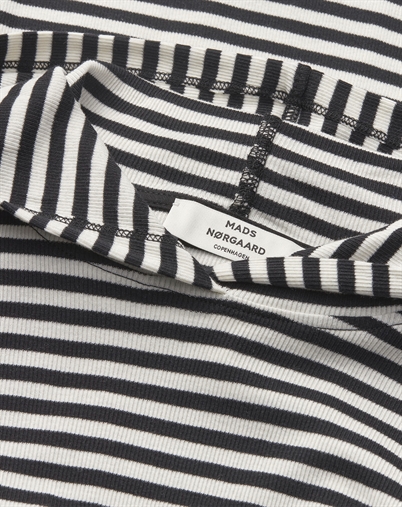 Mads Nørgaard - 2x2 Cotton Stripe Tutti Hood Bluse - Black/Vanilla 